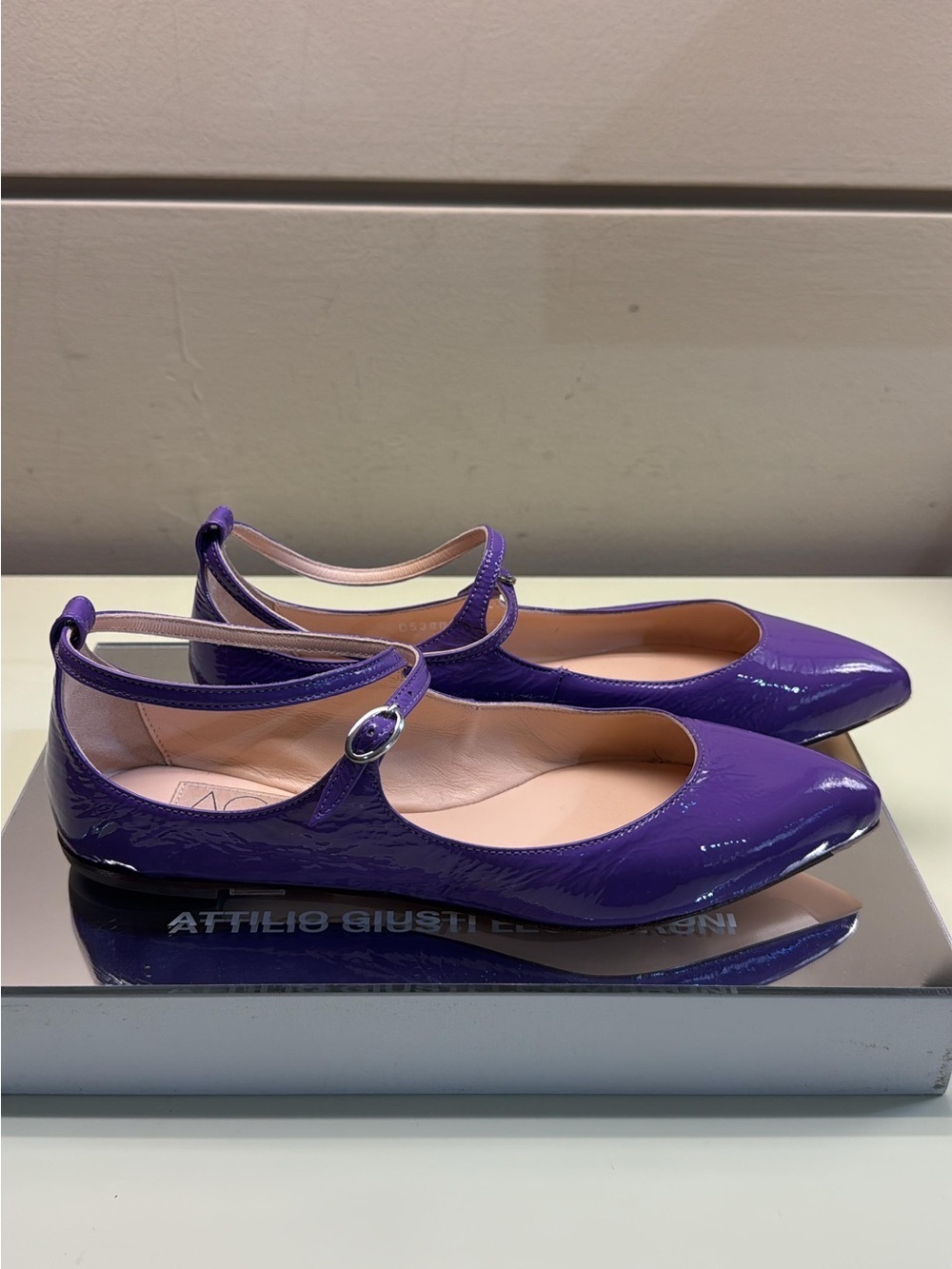 Agl Purple Patent Leather Mary Jane Flats NWT